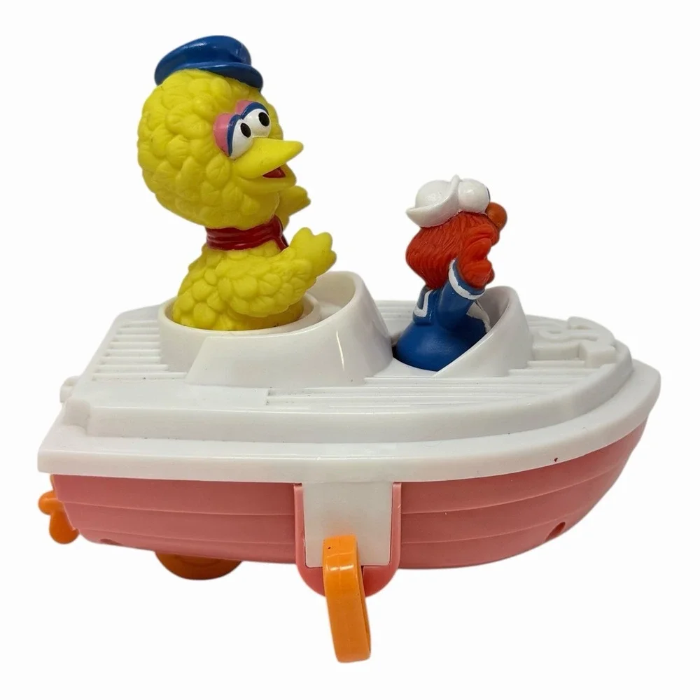 VTG Sesame Street BIG BIRD & ELMO Wind Up Boat Tyco 1995 Jim Hensen, NOT WORKING